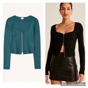 Zip-Up Notch-Neck Slim Top